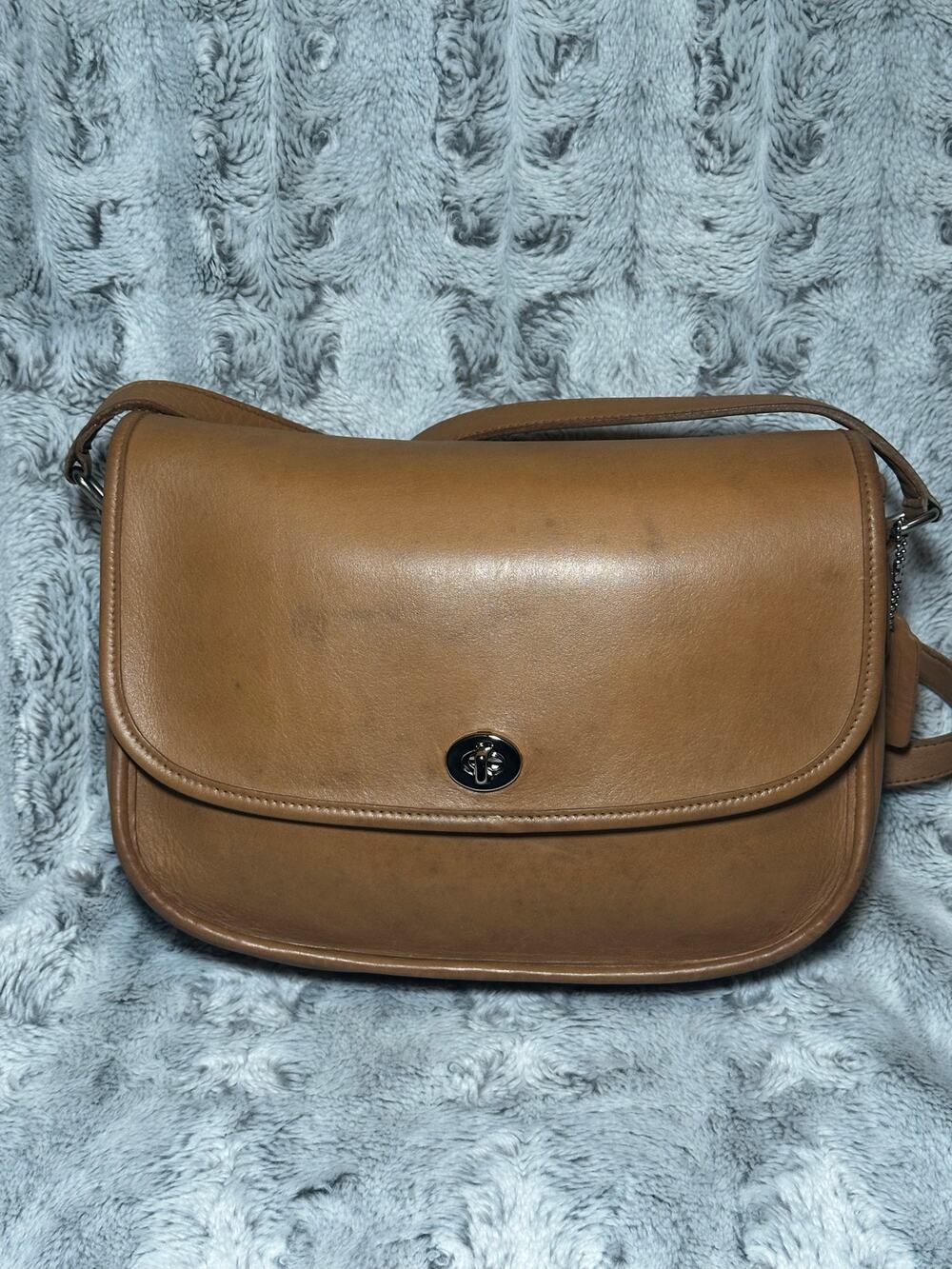 Vintage Coach Camel Leather City Bag 9790 - Made in USA - Custom Nickel Hardware